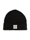 Stone Island Logo-patch Ribbed-knit Beanie In Black