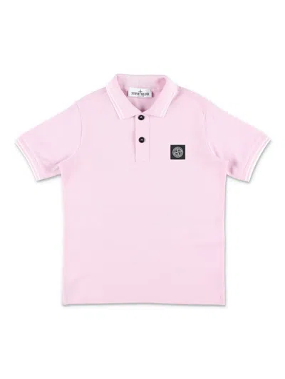 Stone Island Junior Logo-patch Cotton Blend Polo Shirt In Pink