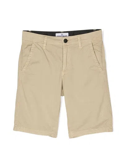 Stone Island Kids' Logo-patch Cotton Chino Shorts In Neutrals