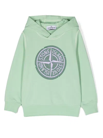 Stone Island Kids' Logo-patch Cotton Hoodie In Green