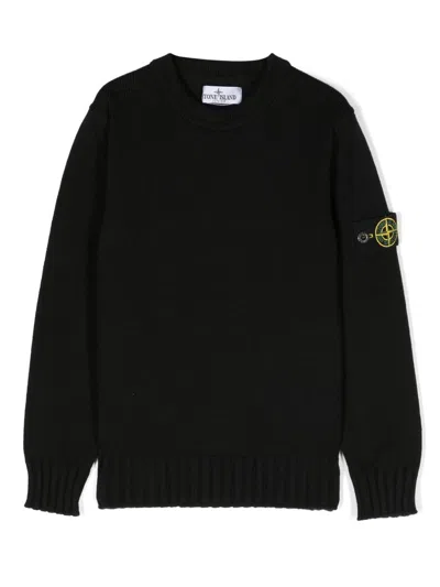 Stone Island Junior Kids' Logo-patch Cotton Jumper In Black