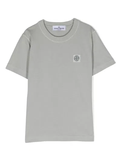 Stone Island Kids' T-shirt Mit Logo-patch In Grau