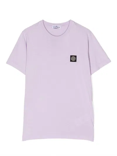 Stone Island Junior Kids' Logo-patch Cotton T-shirt In Purple
