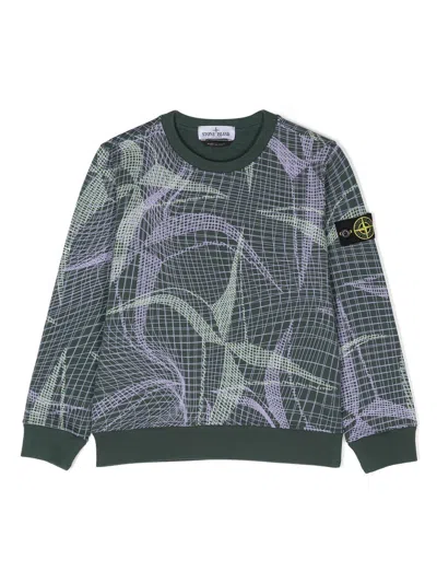 Stone Island Kids' Logo-patch Crew Neck Sweatshirt In Green