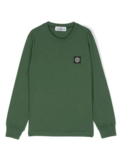 Stone Island Kids' Logo-patch Crew Neck Sweatshirt In Grün