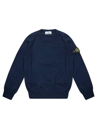 Stone Island Junior Logo Patch Crewneck Jumper In Blue