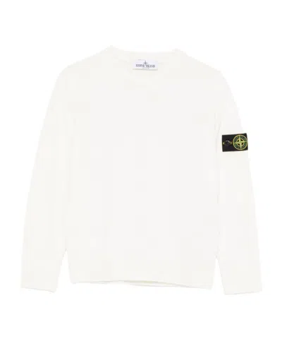 Stone Island Junior Logo Patch Crewneck Knitted Pullover In White