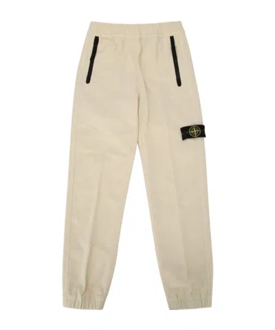 Stone Island Junior Logo Patch Elasticated Waistband Pants In Neutral