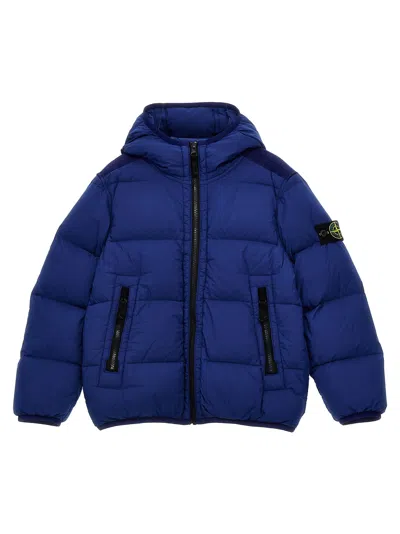 Stone Island Junior Kids' Logo Patch Hooded Down Jacket In Blue