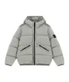 Stone Island Junior Logo Patch Hooded Down Jacket In Gray