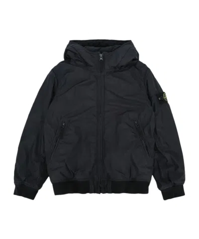 Stone Island Junior Logo Patch Hooded Jacket In Black