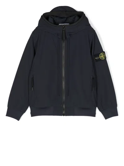 Stone Island Kids' Logo-patch Hooded Jacket In Blue