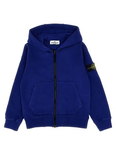 Stone Island Logo Patch Hoodie In Blue