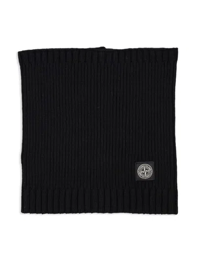 Stone Island Kids' Logo-patch Knitted Scarf In Black