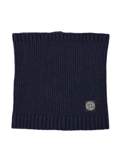 Stone Island Junior Kids' Logo-patch Knitted Scarf In Black