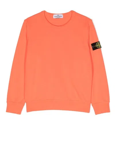 Stone Island Kids' Logo-patch Long-sleeve Sweatshirt In Orange