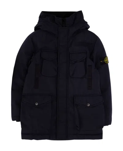 Stone Island Junior Logo Patch Long-sleeved Padded Coat In Blue