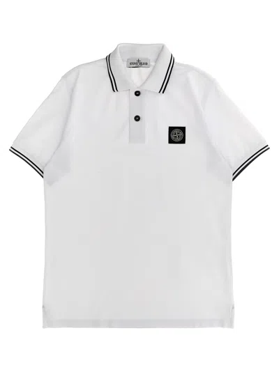 Stone Island Junior Kids' Logo Patch Polo Shirt In Bianco