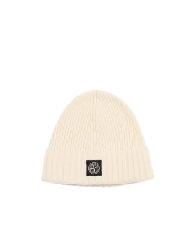 Stone Island Junior Logo Patch Ribbed Beanie In Neutral