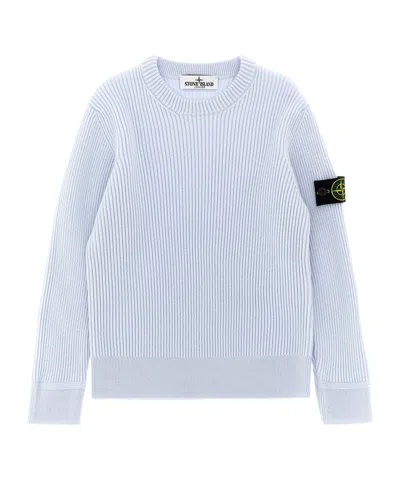 Stone Island Junior Logo Patch Ribbed Jumper In Blue