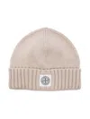 Stone Island Logo-patch Ribbed-knit Beanie In Neutrals