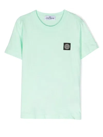Stone Island Kids' Logo-patch Round-neck T-shirt In Green