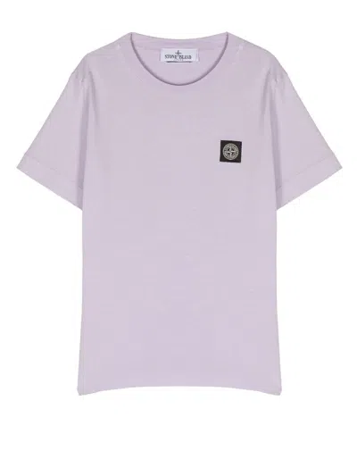Stone Island Kids' Logo-patch Short-sleeved T-shirt In Purple