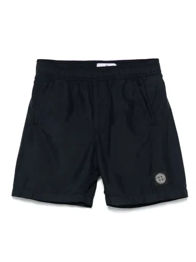 Stone Island Kids' Compass-motif Swim Short In Nero