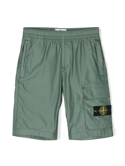 Stone Island Kids' Logo-patch Shorts In Green