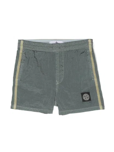 Stone Island Kids' Logo Patch Shorts In Grey