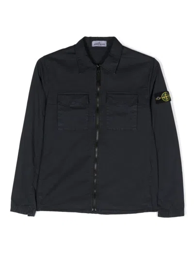 Stone Island Kids' Logo-patch Sleeve Shirt Jacket In Blue