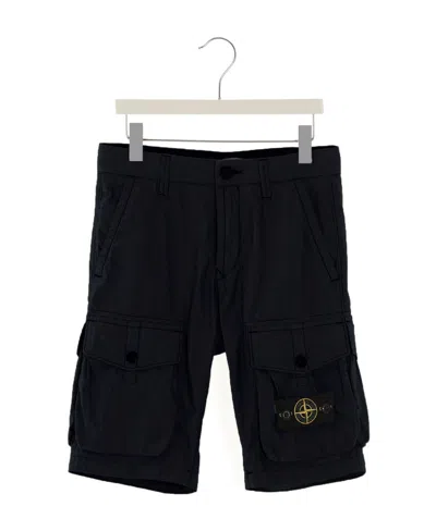 Stone Island Junior Logo-patch Straight Leg Shorts In Black