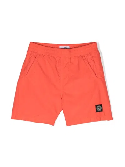 Stone Island Kids' Logo-patch Swim Shorts In Coral