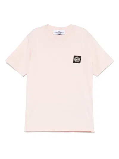 Stone Island Kids' Logo Cotton Jersey T-shirt In Pink