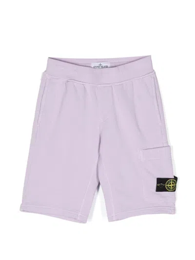 Stone Island Kids' Logo-patch Track Shorts In Purple