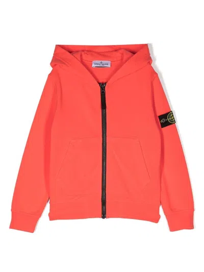 Stone Island Kids' Logo-patch Zip-up Hoodie In Orange