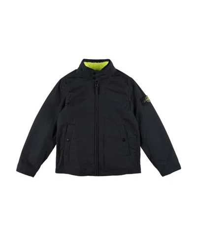Stone Island Junior Logo Patch Zipped Fleece Jacket In Black