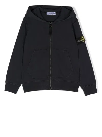 Stone Island Kids' Logo Patch Zipped Hoodie In Blue