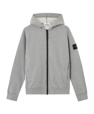 Stone Island Junior Logo Patch Zipped Hoodie In Gray