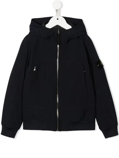 Stone Island Kids' Logo-patch Zipped Jacket In Blue