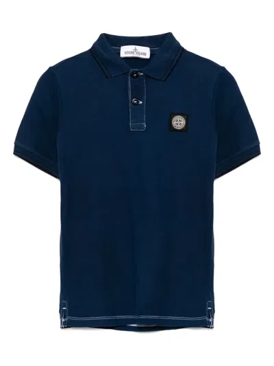 Stone Island Kids' Logo Polo Shirt In Blue