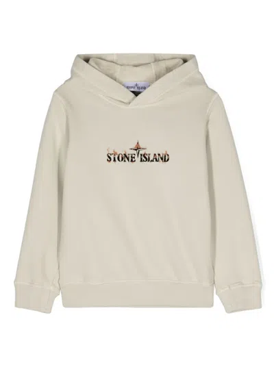 Stone Island Kids' Logo-print Cotton Hoodie In White
