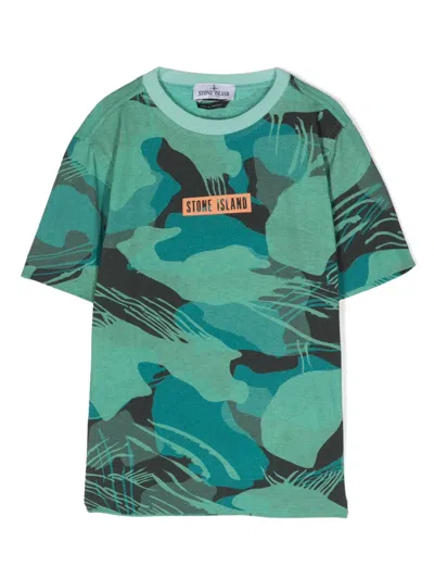 Stone Island Kids' Logo-print Cotton T-shirt In Green
