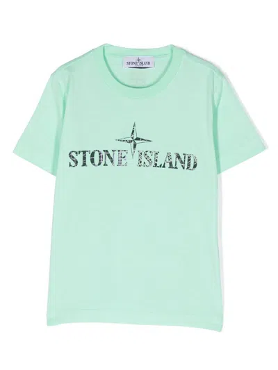 Stone Island Kids' Logo-print Cotton T-shirt In Grün
