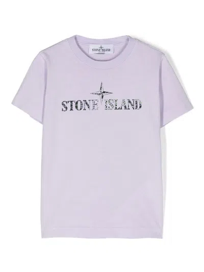 Stone Island Kids' Logo-print Cotton T-shirt In Purple