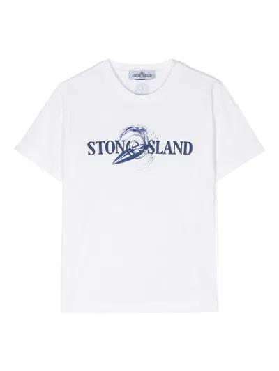 Stone Island Kids' Logo-print Cotton T-shirt In White