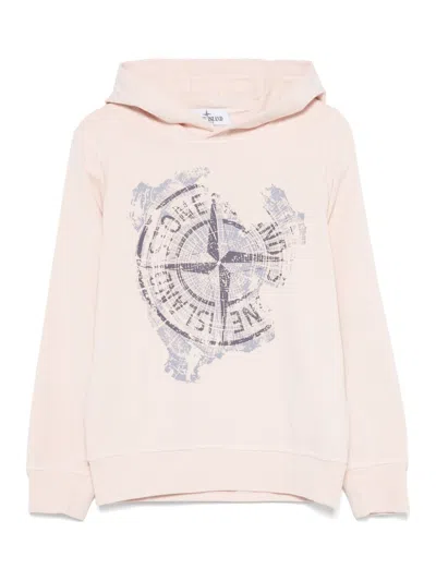 Stone Island Kids' Logo-print Hoodie In Pink