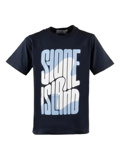 Stone Island Kids' Logo-print T-shirt In 蓝色