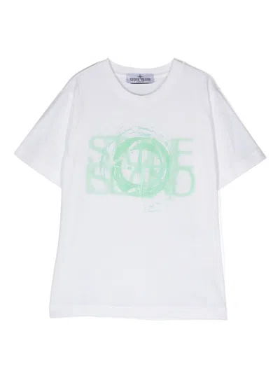 Stone Island Kids' Logo-print Short-sleeved T-shirt In 白色