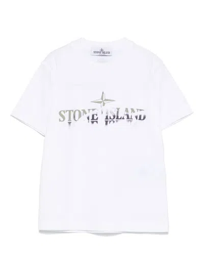 Stone Island Kids' Logo-print T-shirt In 白色